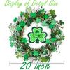 20" St Patricks Day Wreath with Wooden Lucky Shamrock Signs, Shinning St Patricks Day Wreaths for Front Door, Saint Patricks Day Decorations with