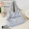 Girl print blue broken flower canvas bag hand-held niche student letter large capacity shoulder bag