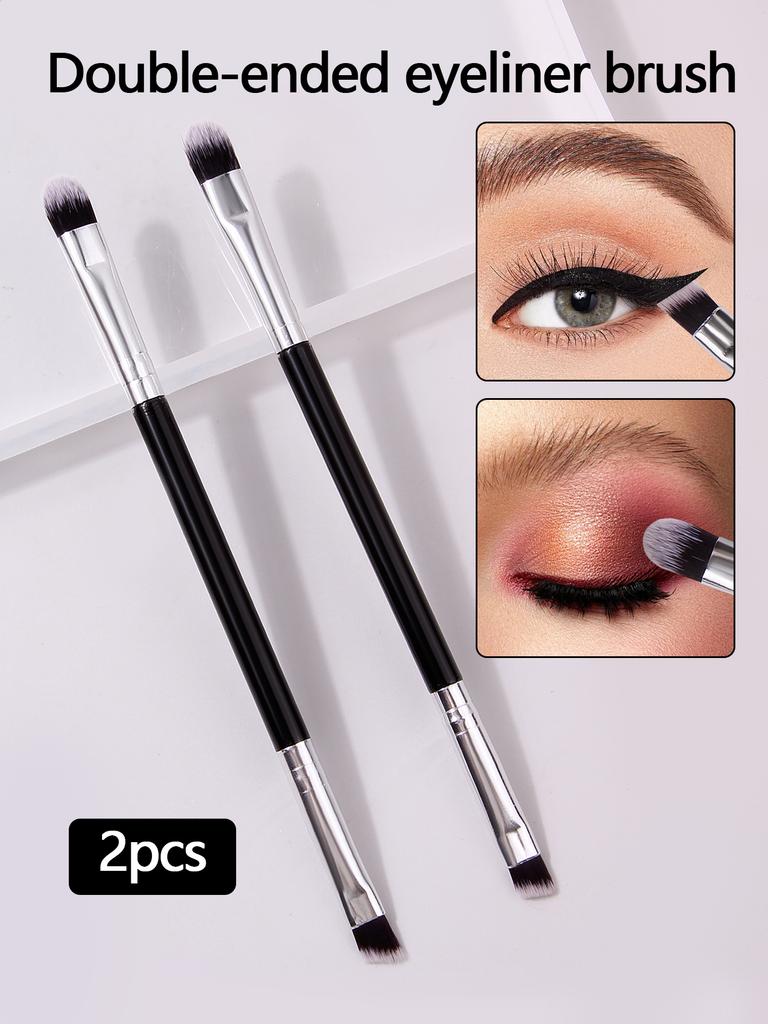 2pcs portable double head eyeshadow brush eyebrow brush eye brush face down to lie silkworm detail eye makeup brush