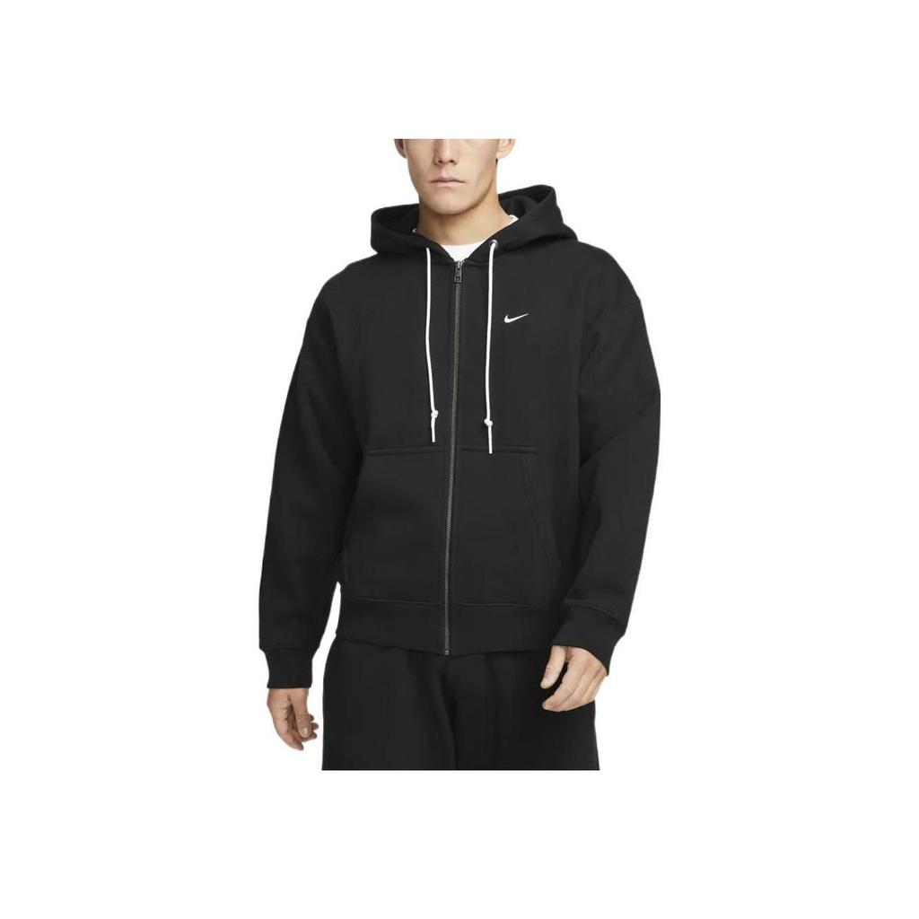 Nike Sportswear Men's Full Zip Hooded Jacket Embroidered Logo Soft Fleece Lined Regular Fit Casual Athletic Outerwear Black DR0404-010