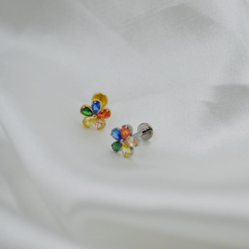 G23 Titanium Flower Diamond Inlay Lip & Tragus Piercing Stud