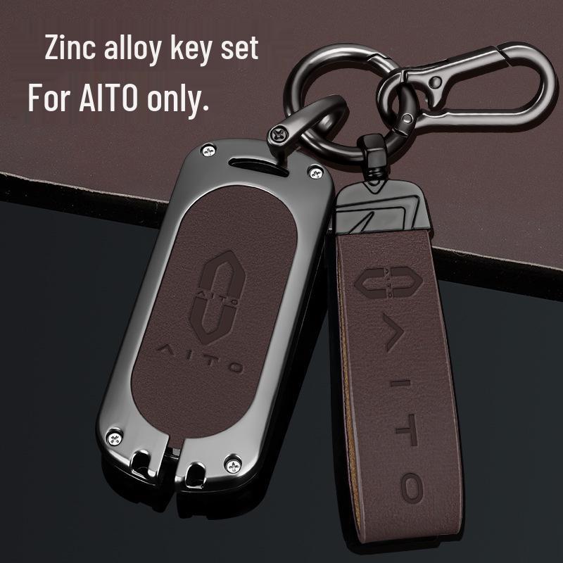 Huawei AITO M5/M7 2023 Leather Key Case: Advanced Metal Protective Shell with Buckle for Men and Women