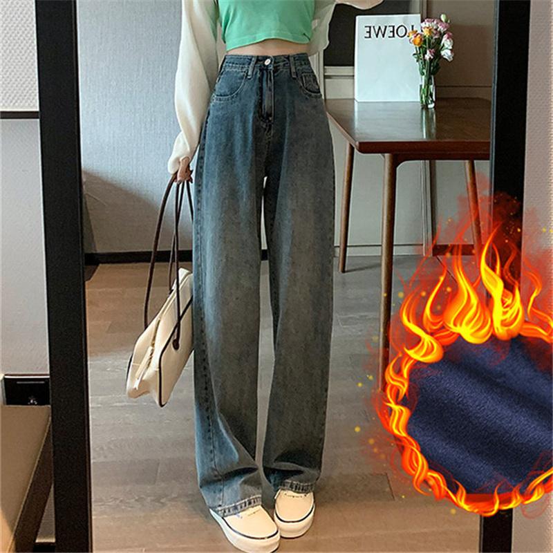 2022 Winter Neue Hohe Taille Lose Bequeme Breite Bein Jeans hosen High Street Retro Harajuku Streetwear Gerade Lange hosen