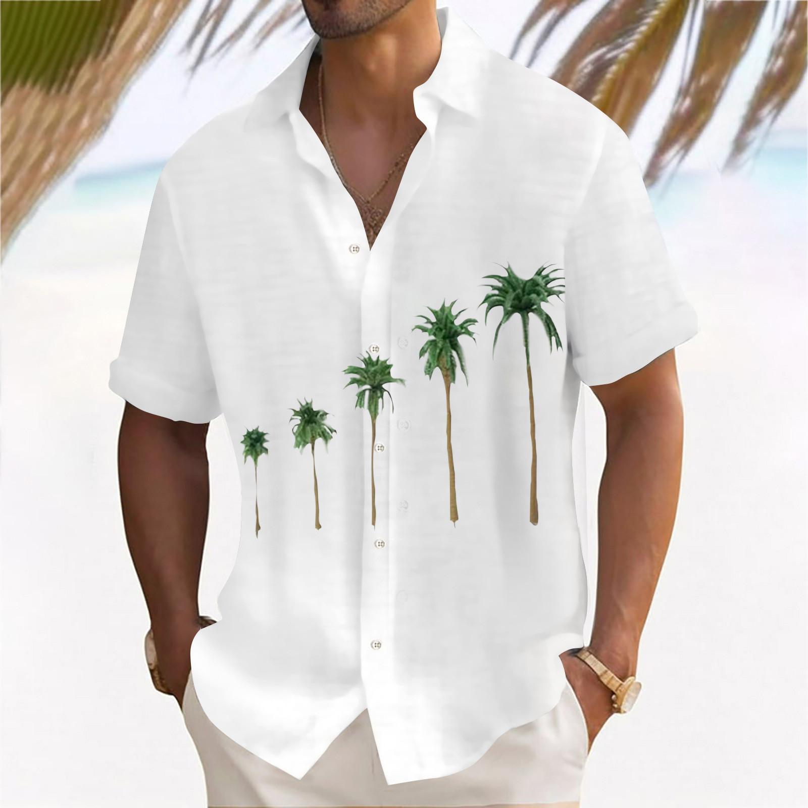 

Гавайская рубашка для мужчин, мужские винтажные рубашки для боулинга на пуговицах, летняя пляжная рубашка с коротким рукавом M белый