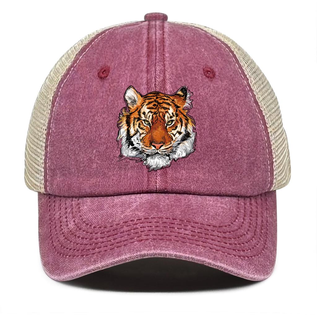 High-definition Tiger Head Print Snapback Baseball Hat Dad Hat Unisex Solid Color Adjustable Mesh Cap Ideal Choice For Hiking