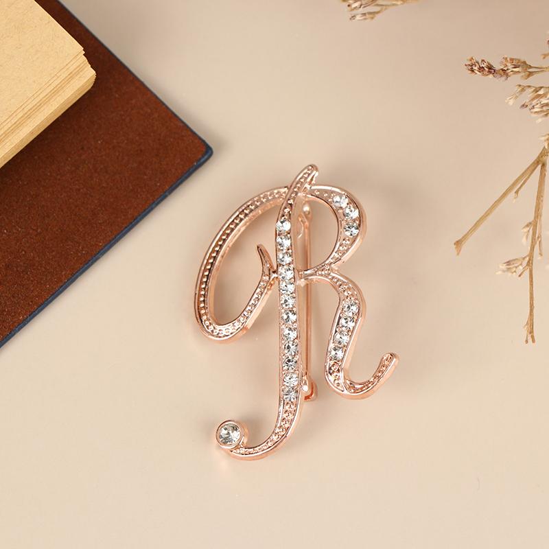 Women Luxury Letter Brooch Pins In Rose Gold Color   English Alphabet Pins Cute Jewelry Accessories Gift