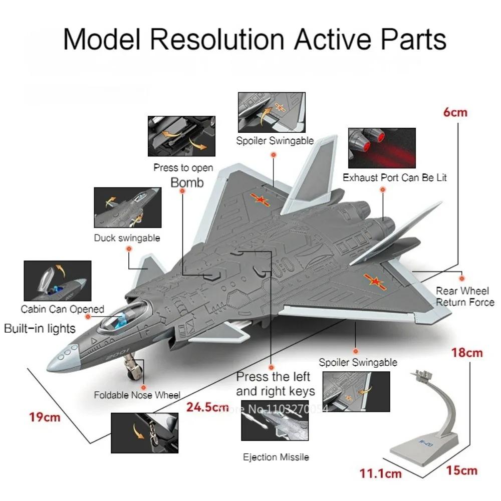 1:84 Scale J-20 Stealth Fighter Model Toy Sound Light One Click Ejection Missile Military Aircraft Models Kids Hobbies Gifts