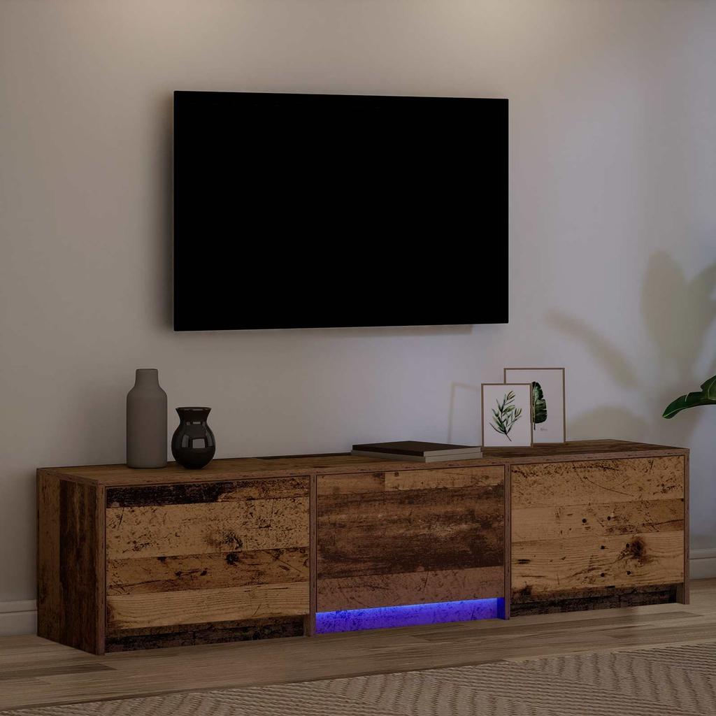 TV Stand with LED Lighting Reclaimed Wood Look 165 x 34 x 40 cm Particleboard