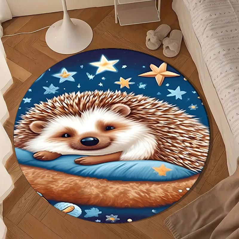 Sleepy Hedgehog Dreams Round Rug for Livingroom,Bedroom, Palyroom, Chair Rug, Area rug, Circle Carpet, Large Size Fan Christmas gift