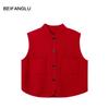 Women's Northern Deer French Old Money Style 100% Wool Thick Knit Stand-up Collar Vest Cardigan