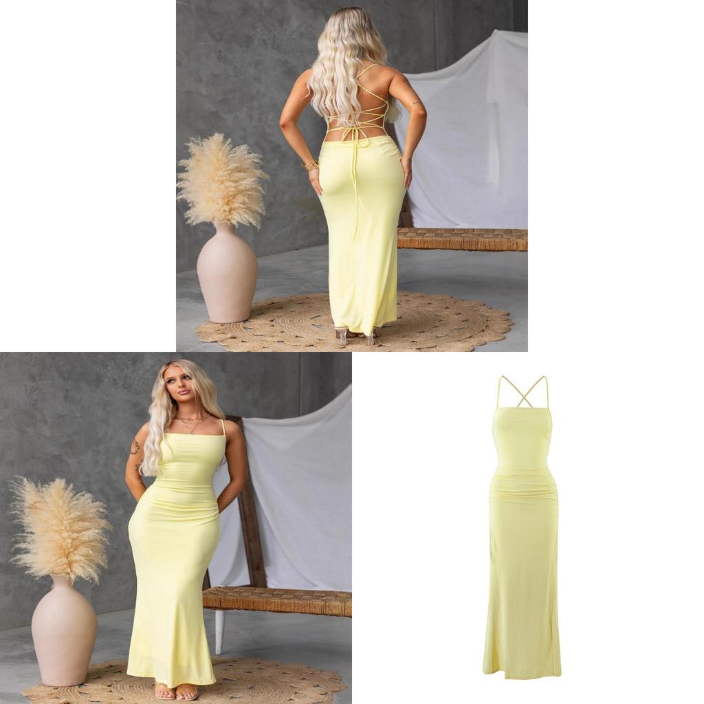 Summer Women Dress With Backless Cross Tie Low Waist Bodycon For Casual Wear