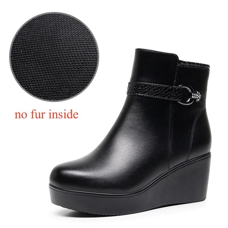 

6cm Small Size 32-43 Comfortable Thick Bottom Platform Wedges Shoes Winter 2025 Med Heels Soft Leather Ankle Boots Office Mom 32