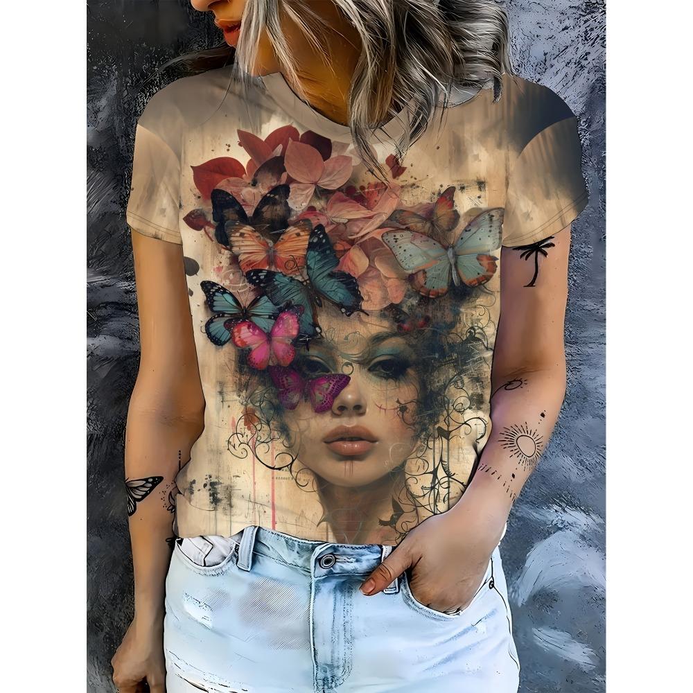 Summer Women's T-Shirts Fashionable Casual Large Size Colorful Creativity Animal 3D Printed O-Neck Breathable Short Sleeves T-Shirt