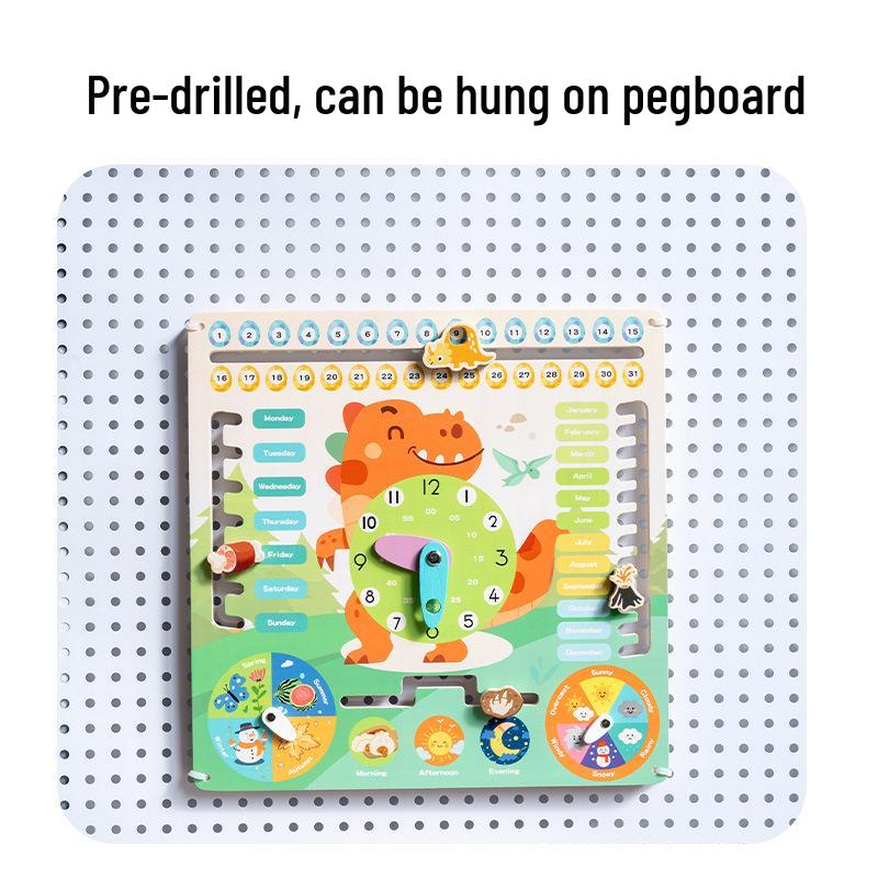 Dinosaur Theme Wooden Cognitive Calendar Clock for Early Education