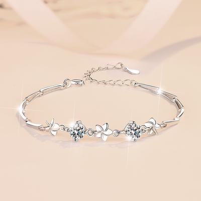 Pulsera de Plata de Ley s925 Trébol de la Suerte de Cinco Hojas Joyería de Moda para Mujer con Moissanita