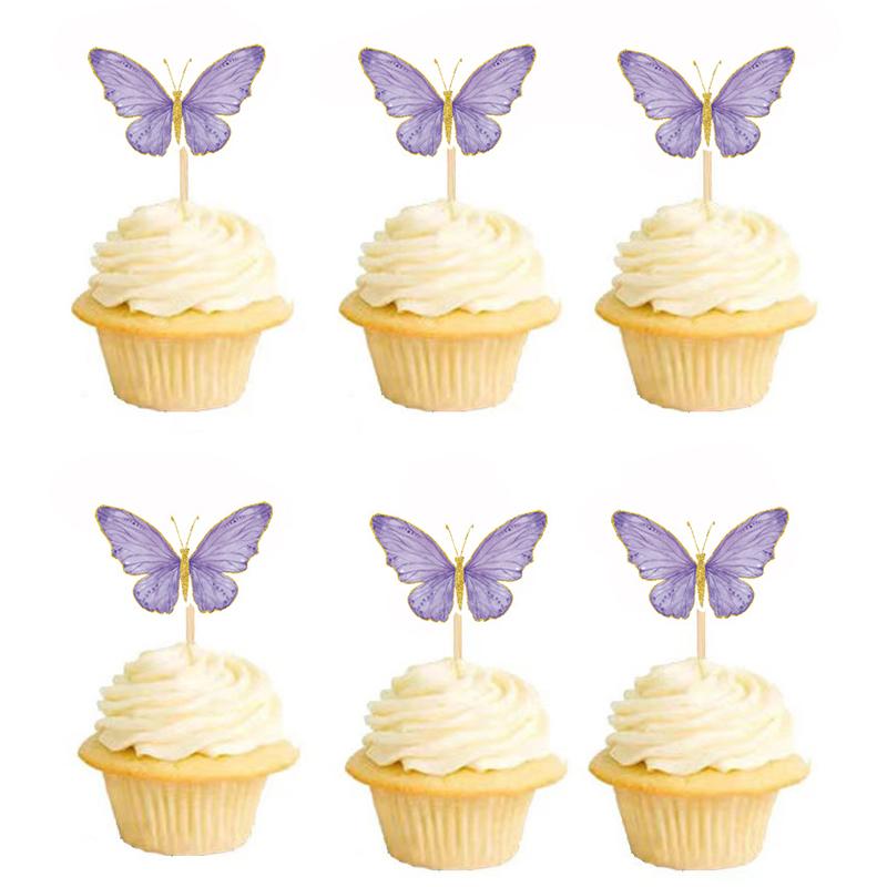 10 Stück Geburtstagsthema Papier Cup Cake Top Dekoration Biene Schmetterling und Chrysantheme Kuchendekoration Bambuspapier Auswahl