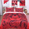 Roter Totenkopf Bettbezug Gothic 3D Tattoo Gedrucktes Bettwäsche-Set 3-teilig Halloween Mikrofaser Bettdeckenbezug mit Reißverschlussbändern + 2 Kissenbezüge