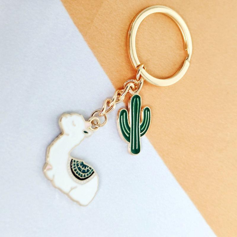 Cartoon Desert Alpaca Cactus Key Rings Lovely Creative Animal Plant Keychains Scratch Resistant for Car Keys Bag Decor
