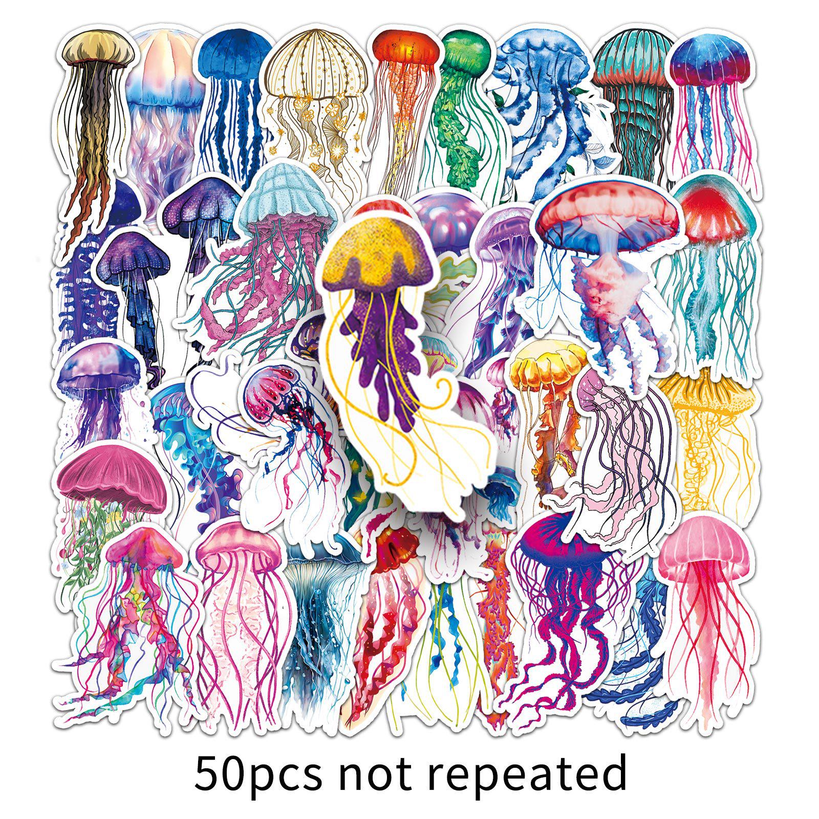 50-Piece Jellyfish Marine Life Stickers - Colorful Cartoon Graffiti for Creative Diary & Notebook