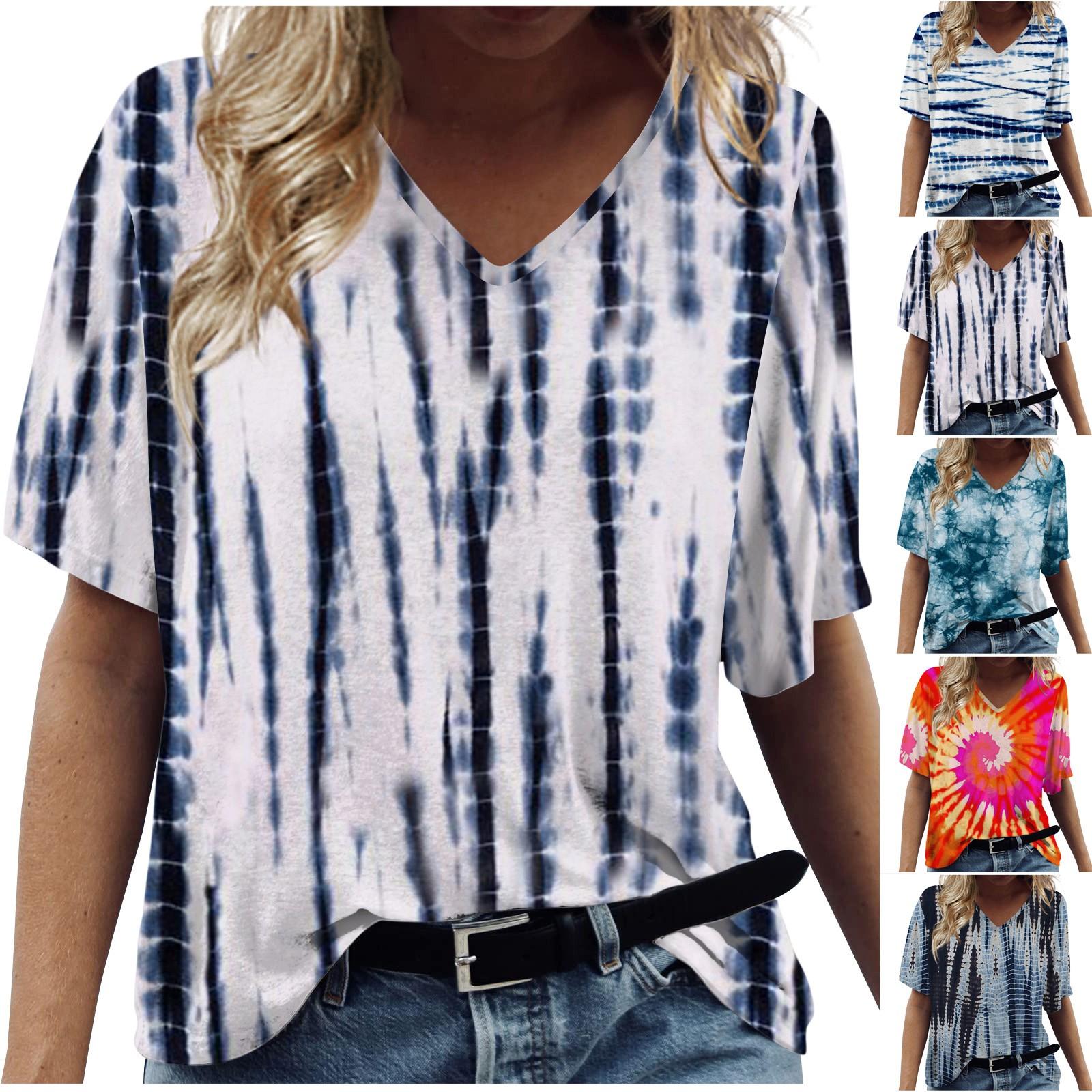 

Женский модный и универсальный топ с короткими рукавами и v-образным вырезом с усовершенствованным принтом