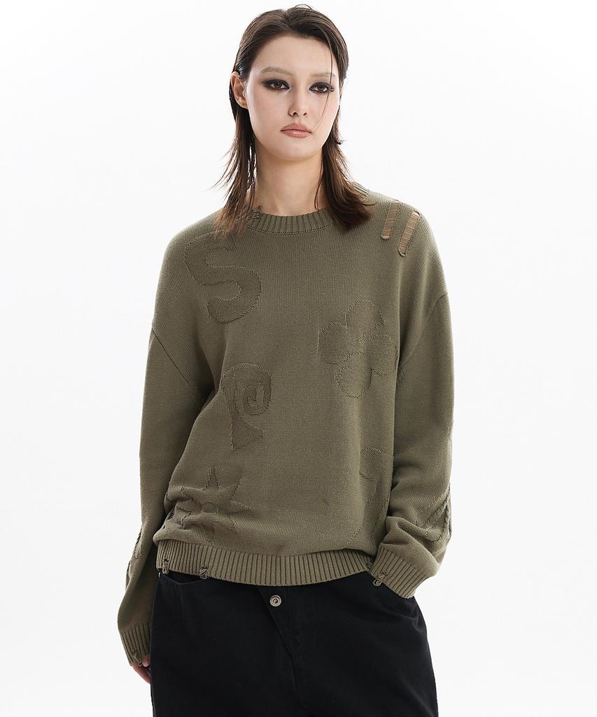 HOODHOOD Star Boy Damaged Reverse Knit Khaki