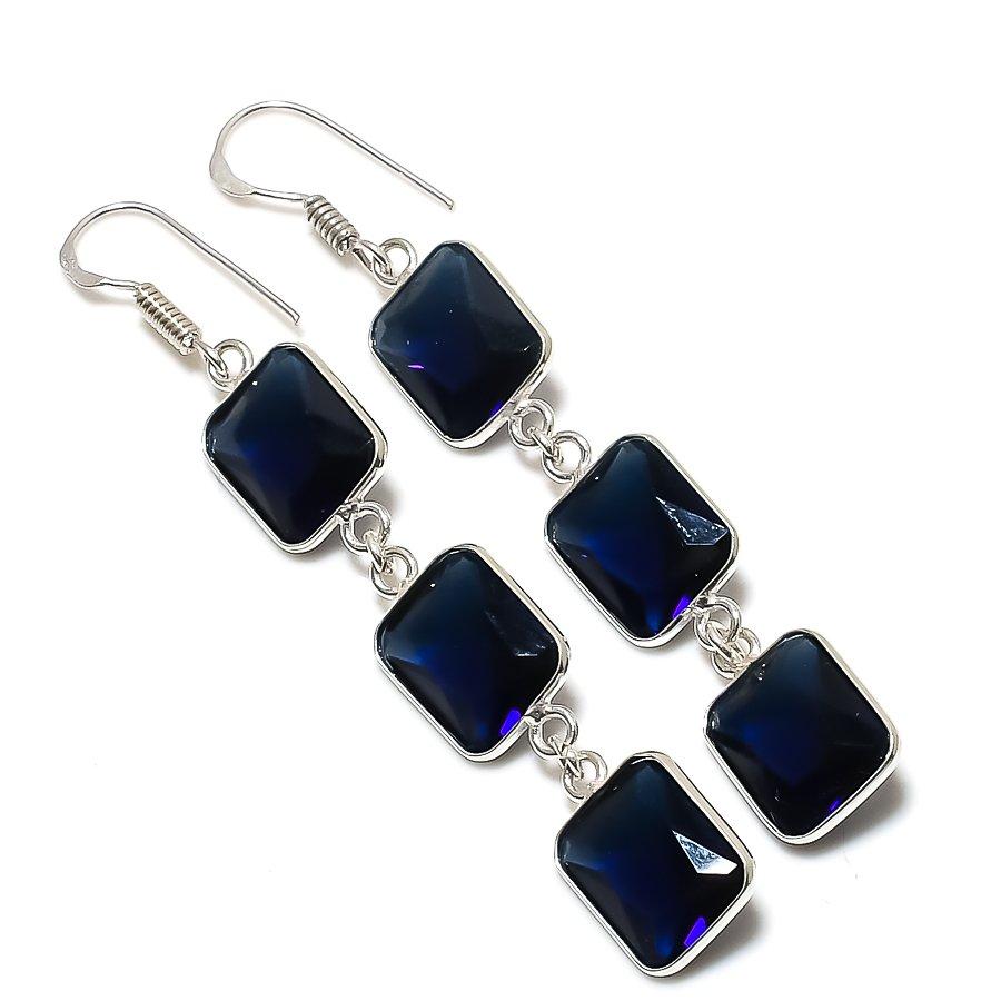 

Ювелирные серьги из стерлингового серебра 925 пробы с натуральным лондонским голубым топазом 2,84 дюйма u8T44