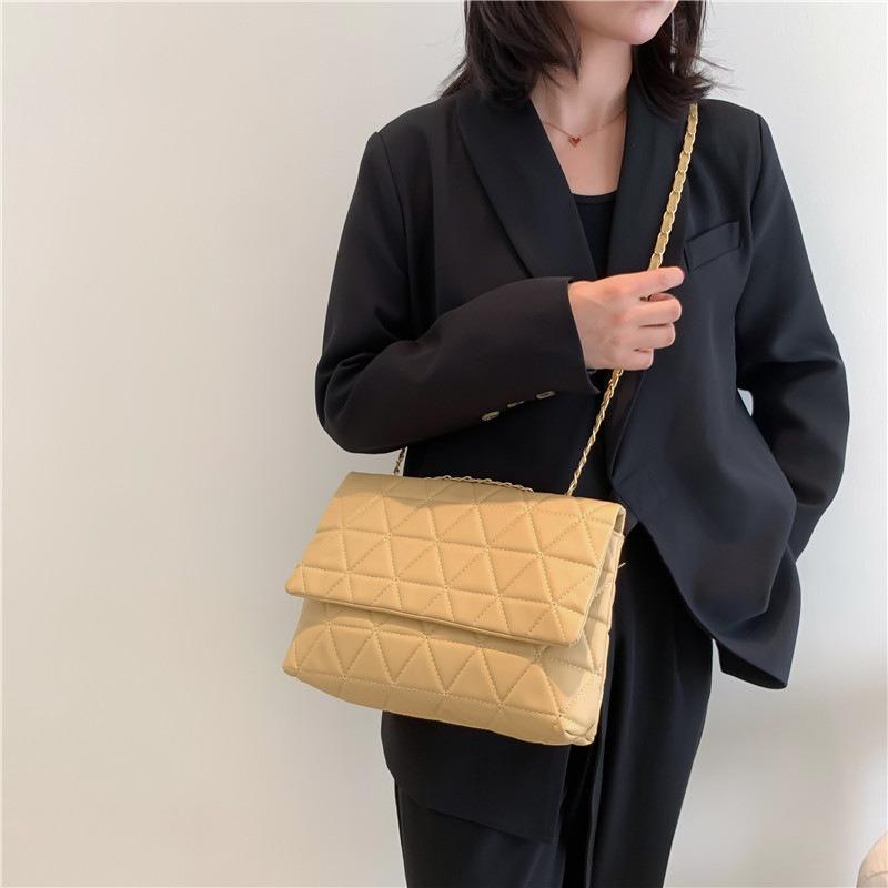 Popular large-capacity bags, new Korean version of trendy fashion diamond shoulder bag PU chain hand carry tote bag women's bag