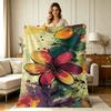 All Season Watercolor Floral Print Flannel Blanket Soft Warm Cozy Throw Blanket for Couch Sofa Chair Bedroom Office Home Decorative Lightweight Flanne