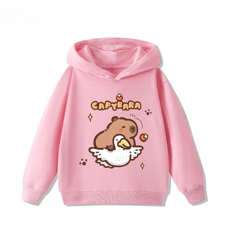 Cartoon Fun Capybara Cute Print  Girls  Hoodie Fall and Winter Outdoor Leisure Sports Children's Hooded Sweatshirt