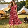 Damen Boho Batik-Print Kurzarm V-Ausschnitt Locker geschnittenes Kleid für den Sommer Freizeitkleidung