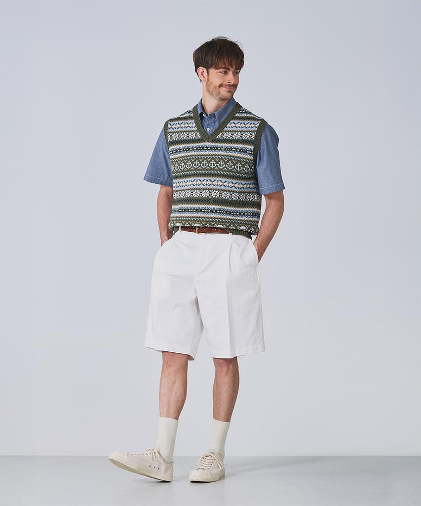 Geonjiulleunseu Grand Roque Fair Isle Cotton V-Neck Vest - Olive