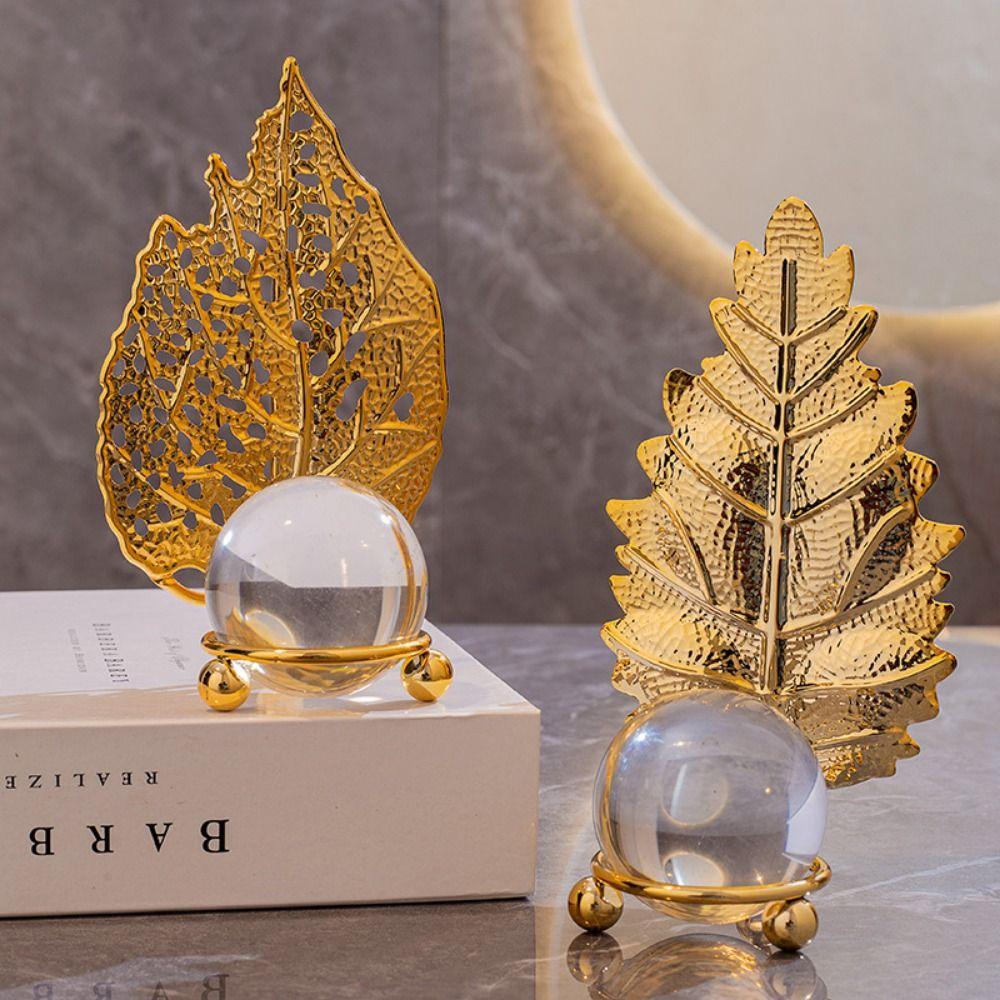 Fine Craftsmanship Crystal Ball Table Decoration Metal Leaf Crystal Ball Collectibles  Office