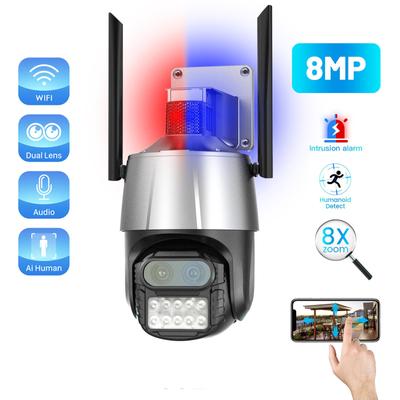 Zewnętrzna kamera 8MP 4K podwójny obiektyw Wifi syrena 8x Zoom PTZ prędkość kopułkowa Cctv lokalny alarm Ai automatyczne śledzenie kamera IP Onivf