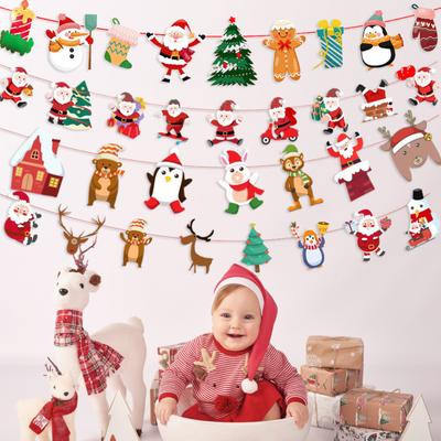 Christmas Banner Decoration Bear Santa Snowman Christmas Bunting Garland Holiday Hanging Banner