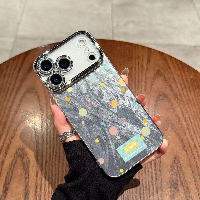

Colorful Polka Dot Gauze Shell Phone Case with Rhinestone Lens Film for Apple 17 Pro Max/16 Pro. iPhone 14 Pro Max