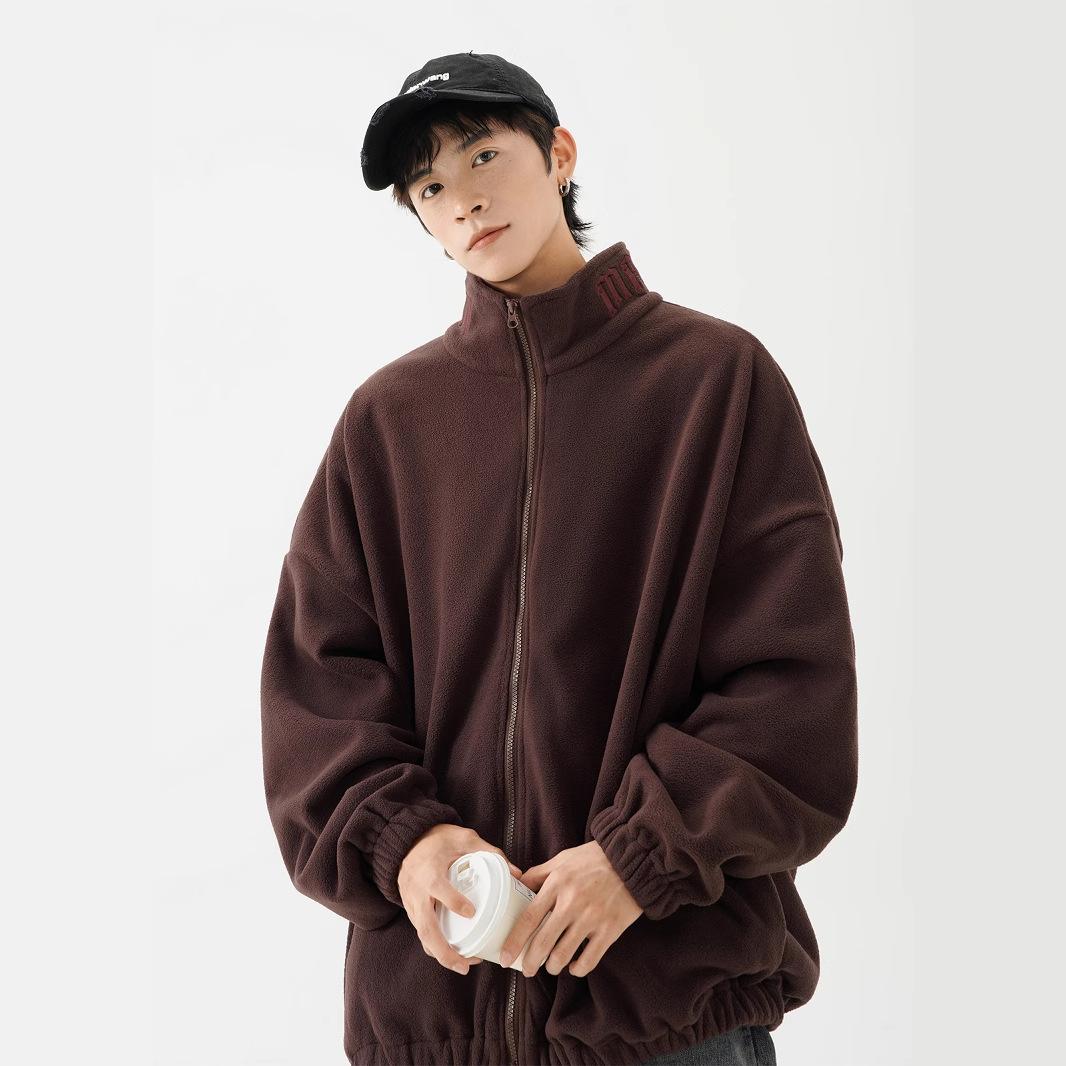 

Мужская зимняя куртка из двойного полар-флиса с воротником, парное пальто, повседневный вышитый свитер XXXL коричневый