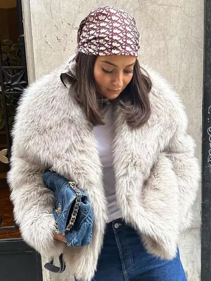 2024 Winter Celebrity Style Women's Loose Faux Fur Lapel Coat
