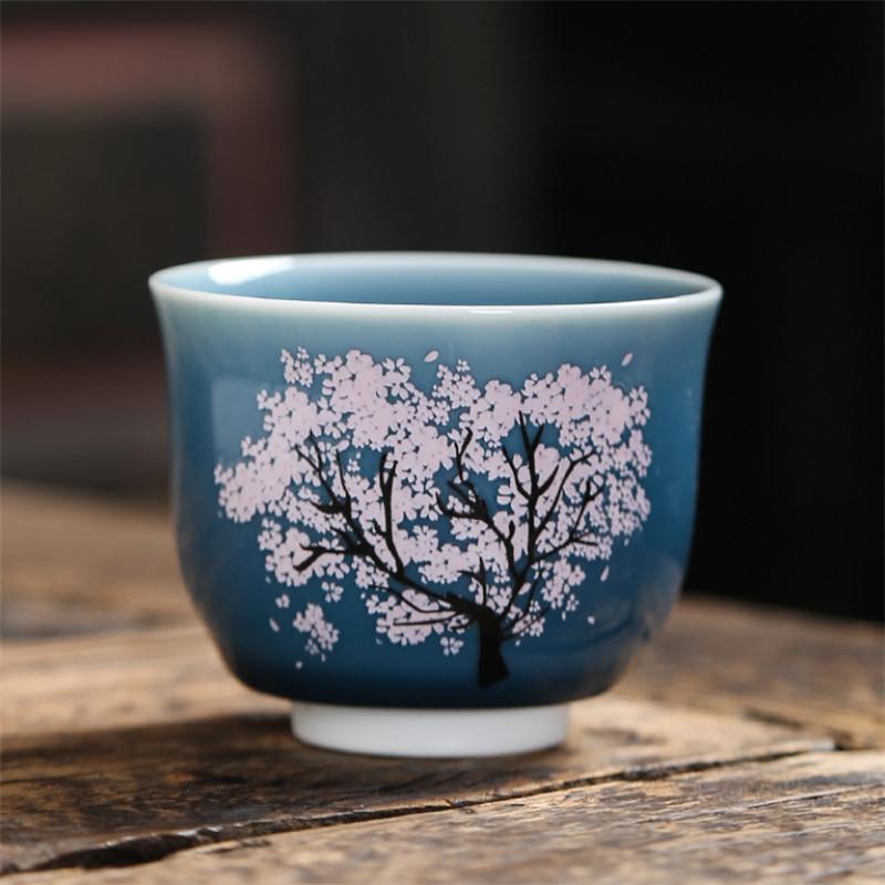 

Керамическая термообесцвеченная чашка для чая с цветением вишни, ручная роспись, кружка для воды, меняющая цвет дерева, офисная чайная чашка, посуда для напитков кунг-фу