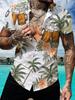 Summer Men's Printed Short-sleeve Shirt with Refreshing Beer, Coconut Tree, and Floral Patterns, Stylish Casual Vacation Top, Lightweight, Breathable,