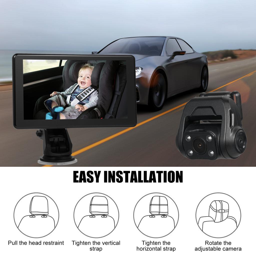 Baby Car Camera, 7  Back Seat Baby Car Mirror with Infrared Night Vision, Video Recording Function, Clear Wide View,