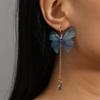 Korean Fashion Blue Butterfly Flower Water Drop Crystal Pendant Tassels Chain Dangle Earrings for Women Bohemian Jewelry Gifts