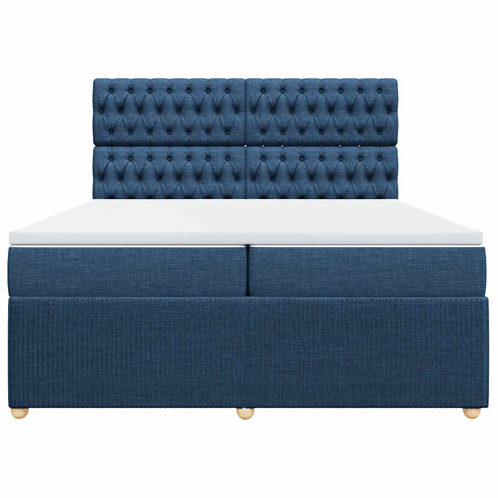 Box Spring Bed with Mattress Blue 200x200 Cm Fabric
