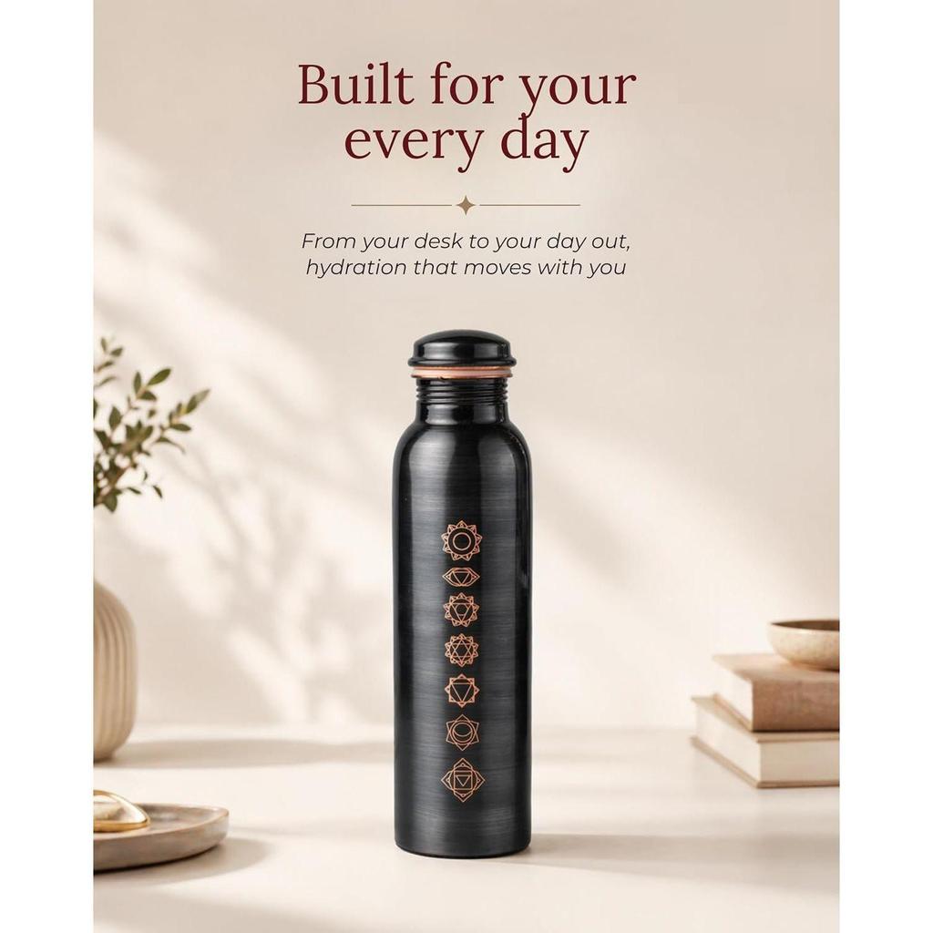 Pure Copper Water Bottle 1 Litre with Sacred (7 Chakras) Geometry Design | BPA Free & Leak Proof