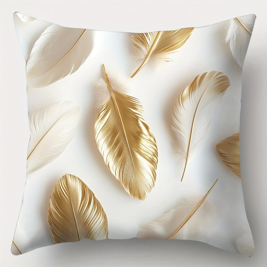 Golden Leaf Feather Pattern Pillowcase Delicate Texture Decorative Cushion Cover For Sofa Living Room Bedroom Office Home Decor