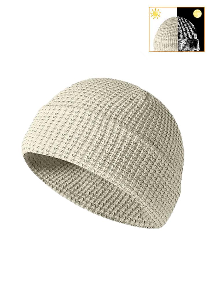 Reflective Silk Fabric Beanie Women's Warm Knit Hat Personality Outdoor Camping Headwear Night Safety Solid Color Cap