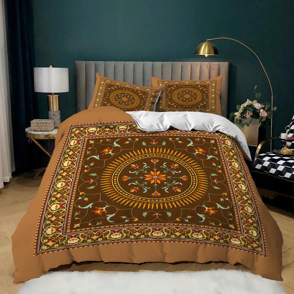 Zestaw poszewek na kołdrę Mandala w kolorze granatowym, w stylu boho, szykownym, z nadrukiem medalionu, z miękkiej mikrofibry, podwójny zestaw poszewek na kołdrę Queen King Size