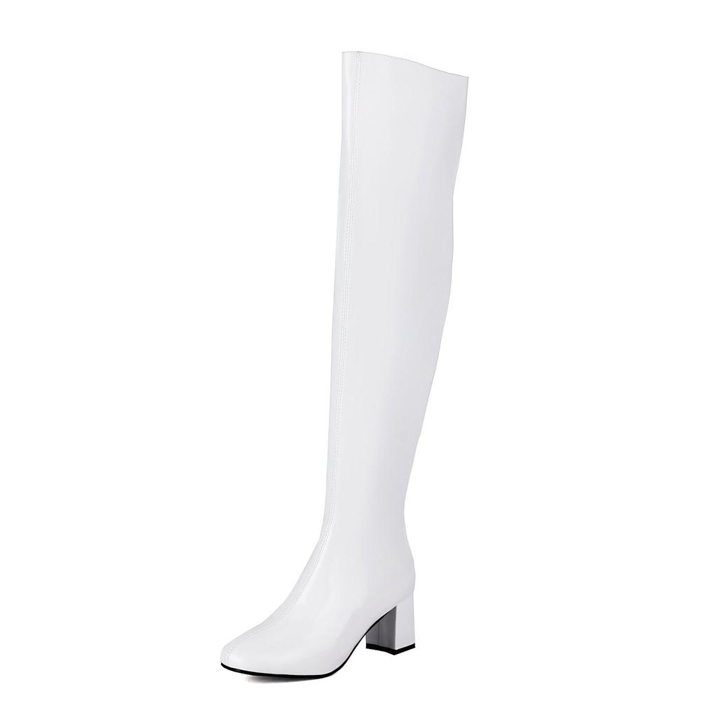 Metallic Gold Silver Thigh High Long Boots Women's Patent Leather Over the Knee High Boots Chunky Heels Shoes