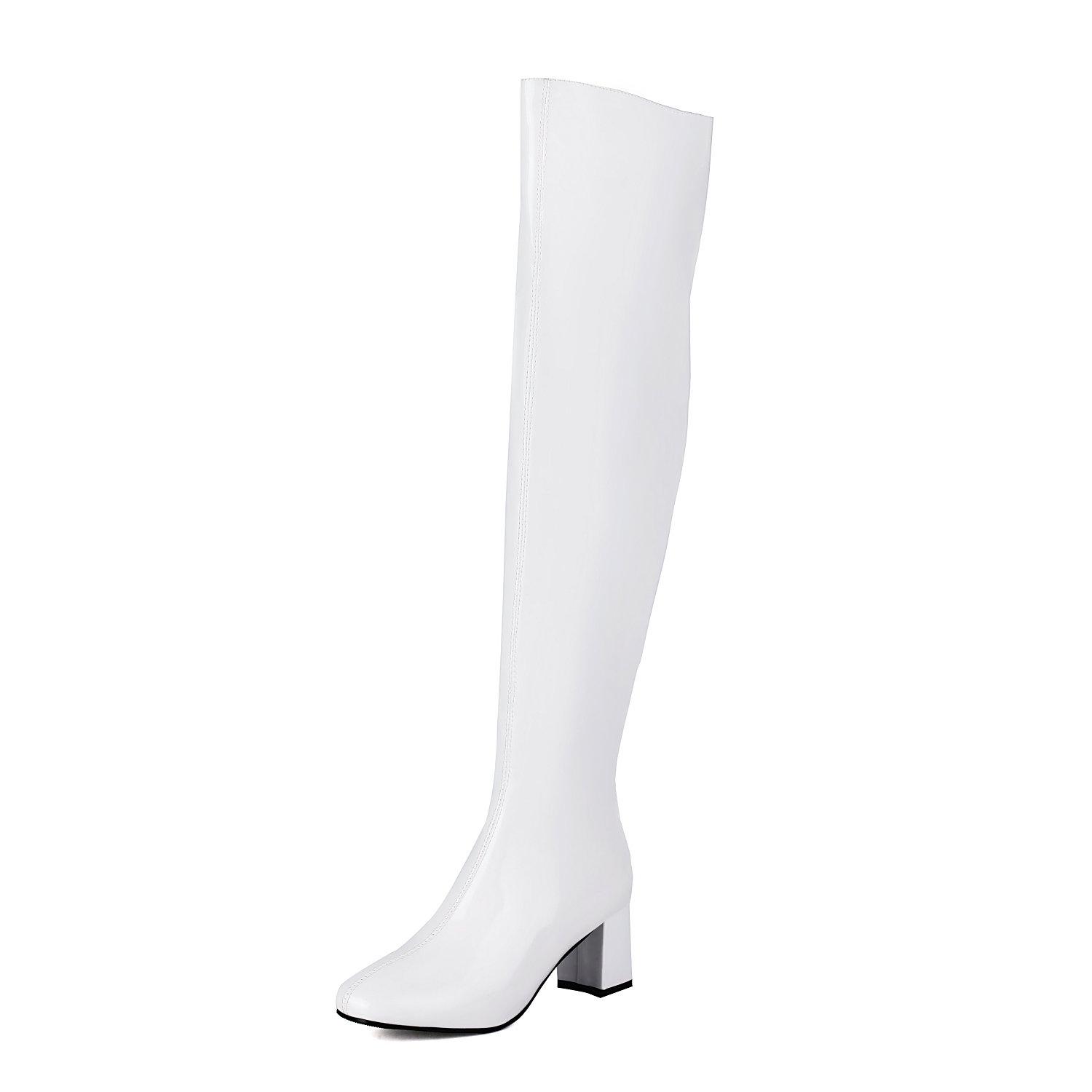 

Металлические Золотые Серебряные Ботфорты до бедра Женские Лакированные Кожаные Ботфорты выше колена Массивный каблук Обувь 48 белый