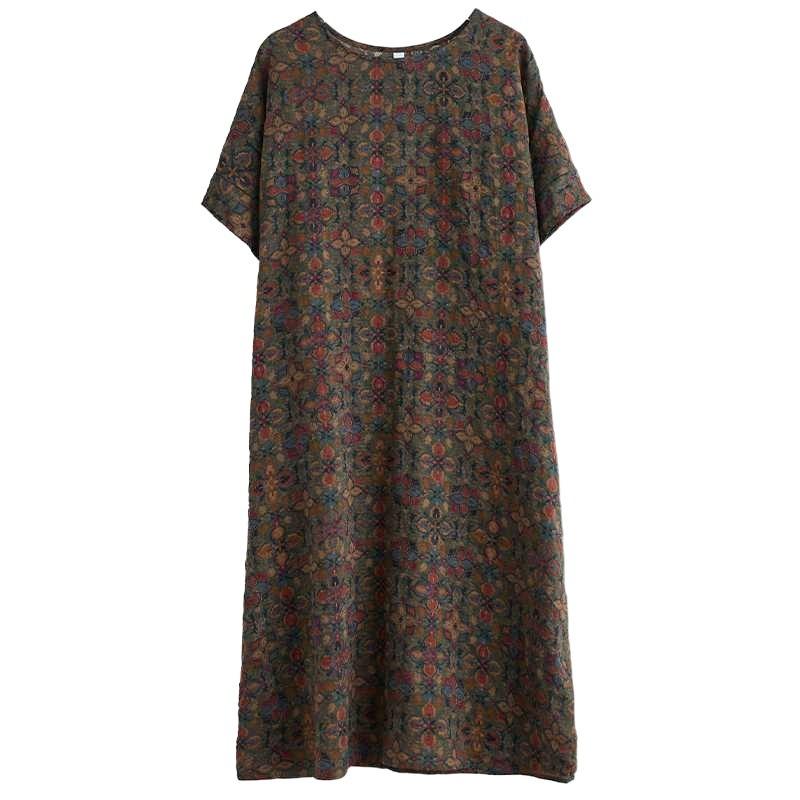 Vintage Flower Literary Knee-length Mid-length Dress Temperament Female