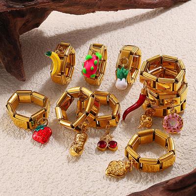 Anillo colgante DIY anillo de acero inoxidable chapado en oro anillo colgante exagerado de múltiples elementos para mujer